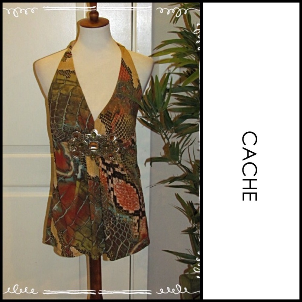 👚 Cache Halter Top w/Statement Jeweled Ctr #149